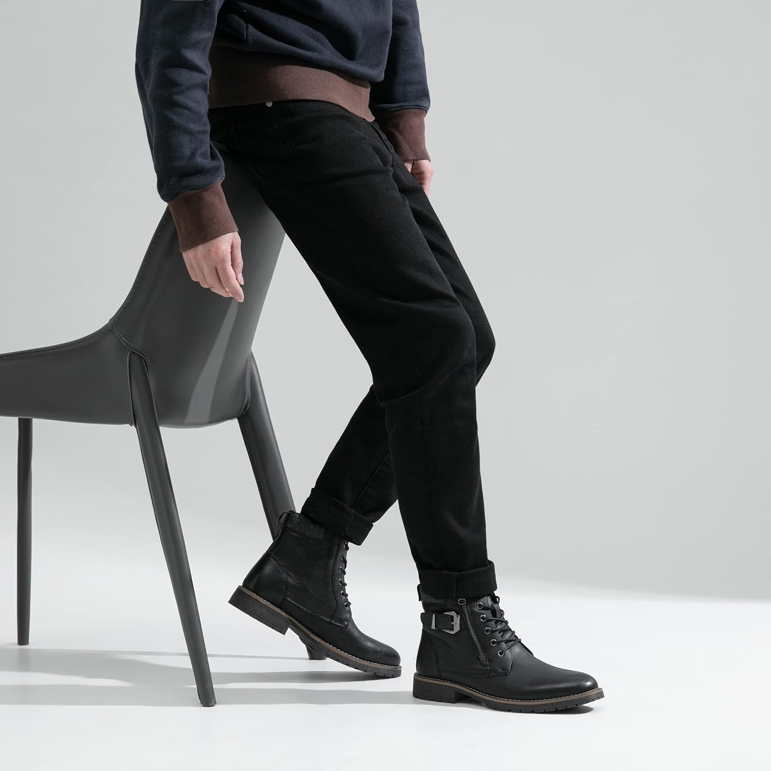 image:imageVostey Mens Boots Boots for Men Casual Boots Motorcycle Combat Ankle Dress Boots MensBlack 8080