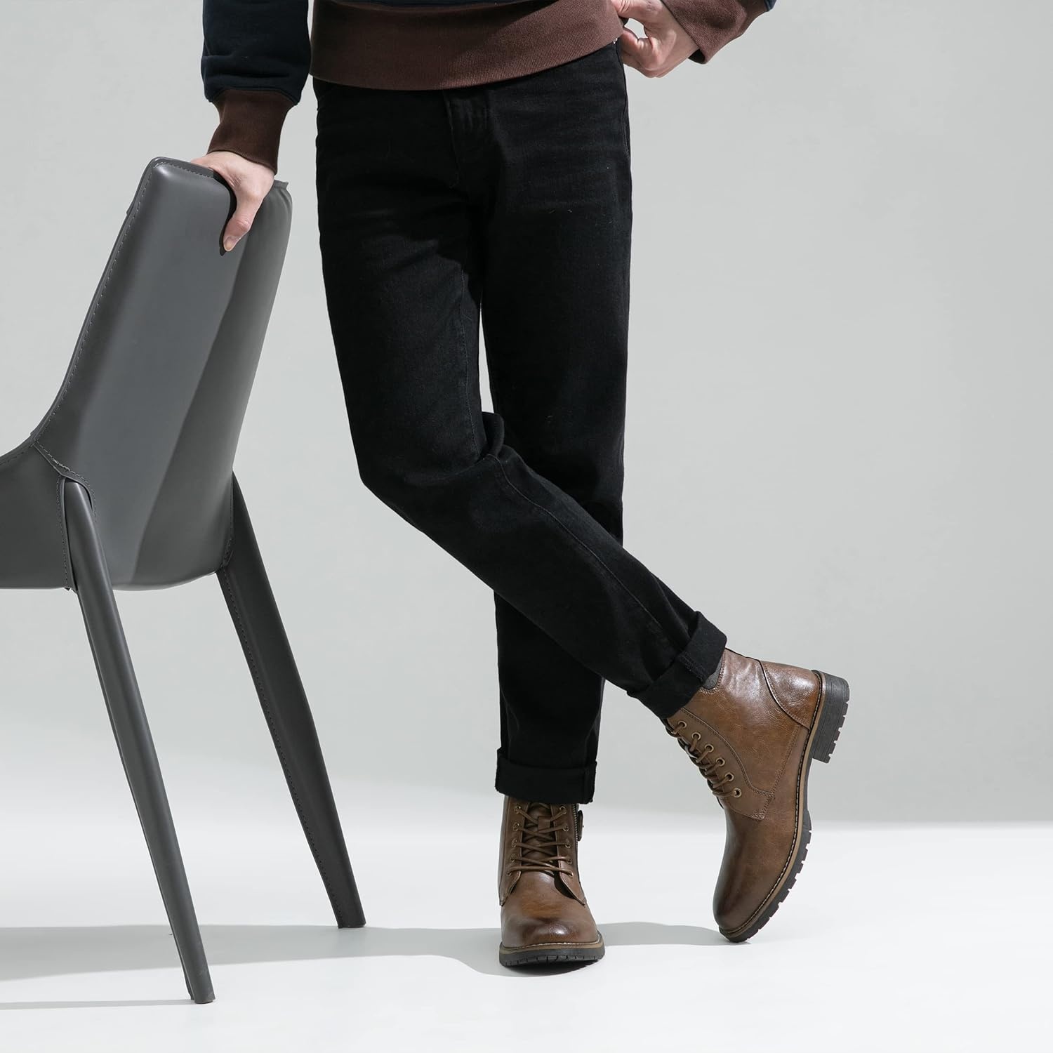 image:imageVostey Mens Boots Boots for Men Casual Boots Motorcycle Combat Ankle Dress Boots MensBrown 8080