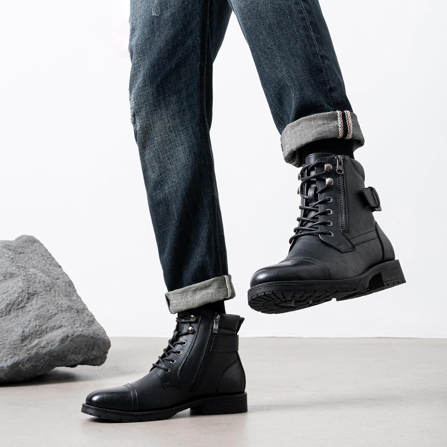 image:imageVostey Mens Boots Boots for Men Casual Boots Motorcycle Combat Ankle Dress Boots MensMotorcycle678aallblack