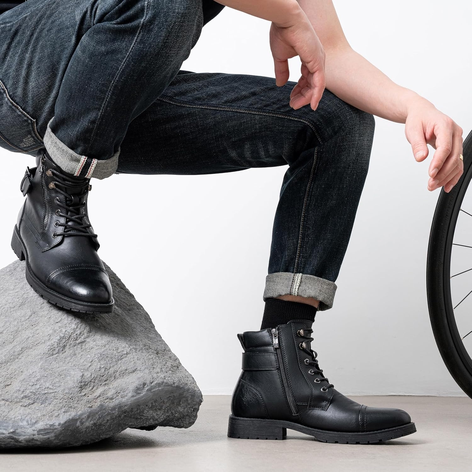 image:imageVostey Mens Boots Boots for Men Casual Boots Motorcycle Combat Ankle Dress Boots MensMotorcycle678aallblack
