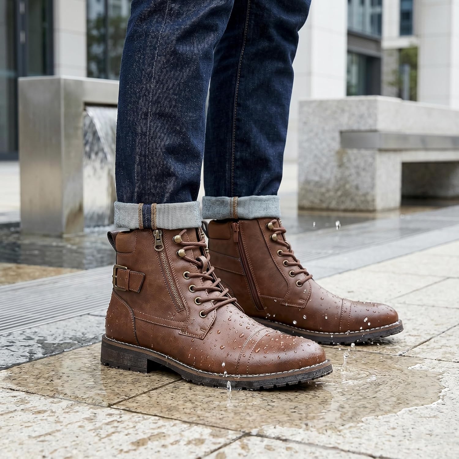 image:imageVostey Mens Boots Boots for Men Casual Boots Motorcycle Combat Ankle Dress Boots MensMotorcycle678adark Brown