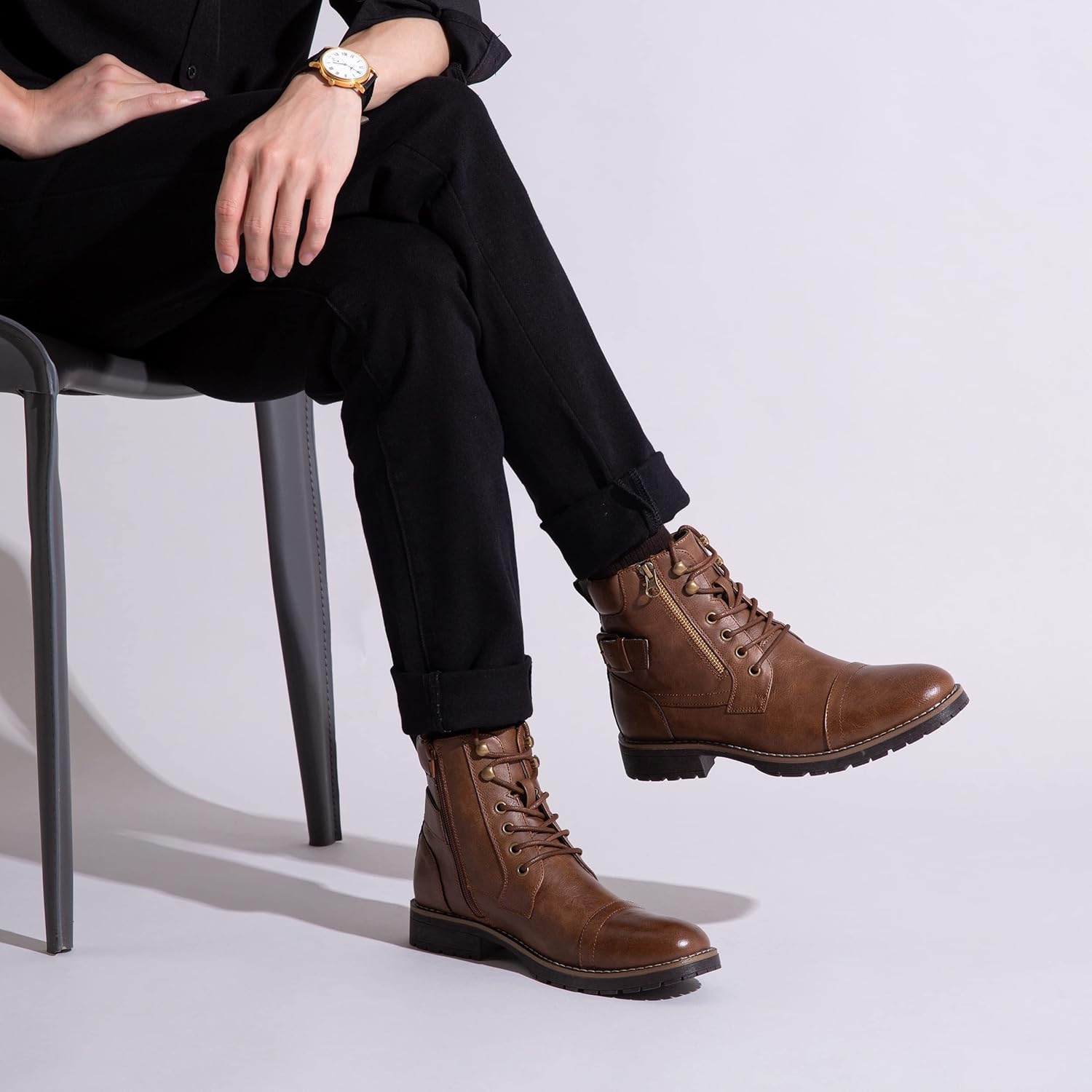image:imageVostey Mens Boots Boots for Men Casual Boots Motorcycle Combat Ankle Dress Boots MensMotorcycle678adark Brown