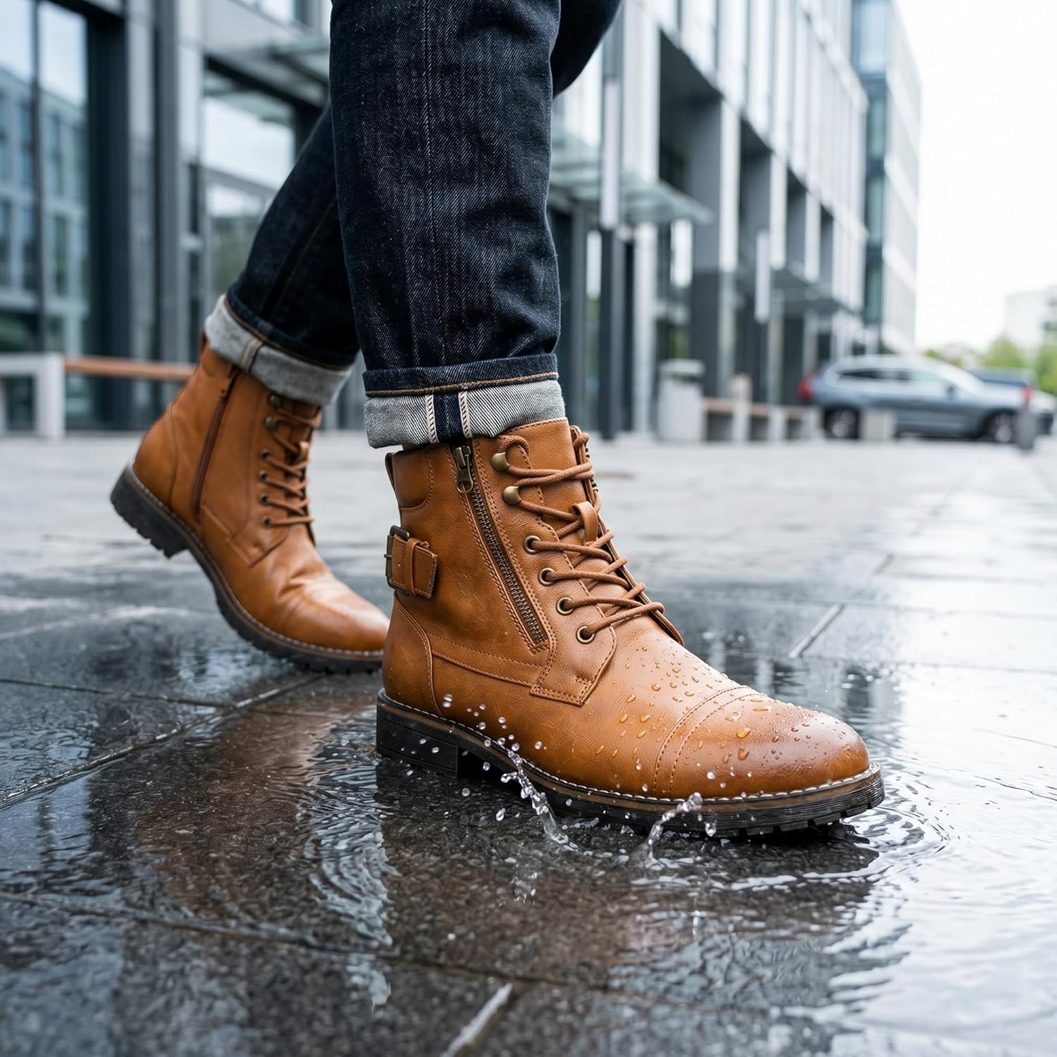 image:imageVostey Mens Boots Boots for Men Casual Boots Motorcycle Combat Ankle Dress Boots MensMotorcycle678ayellow Brown