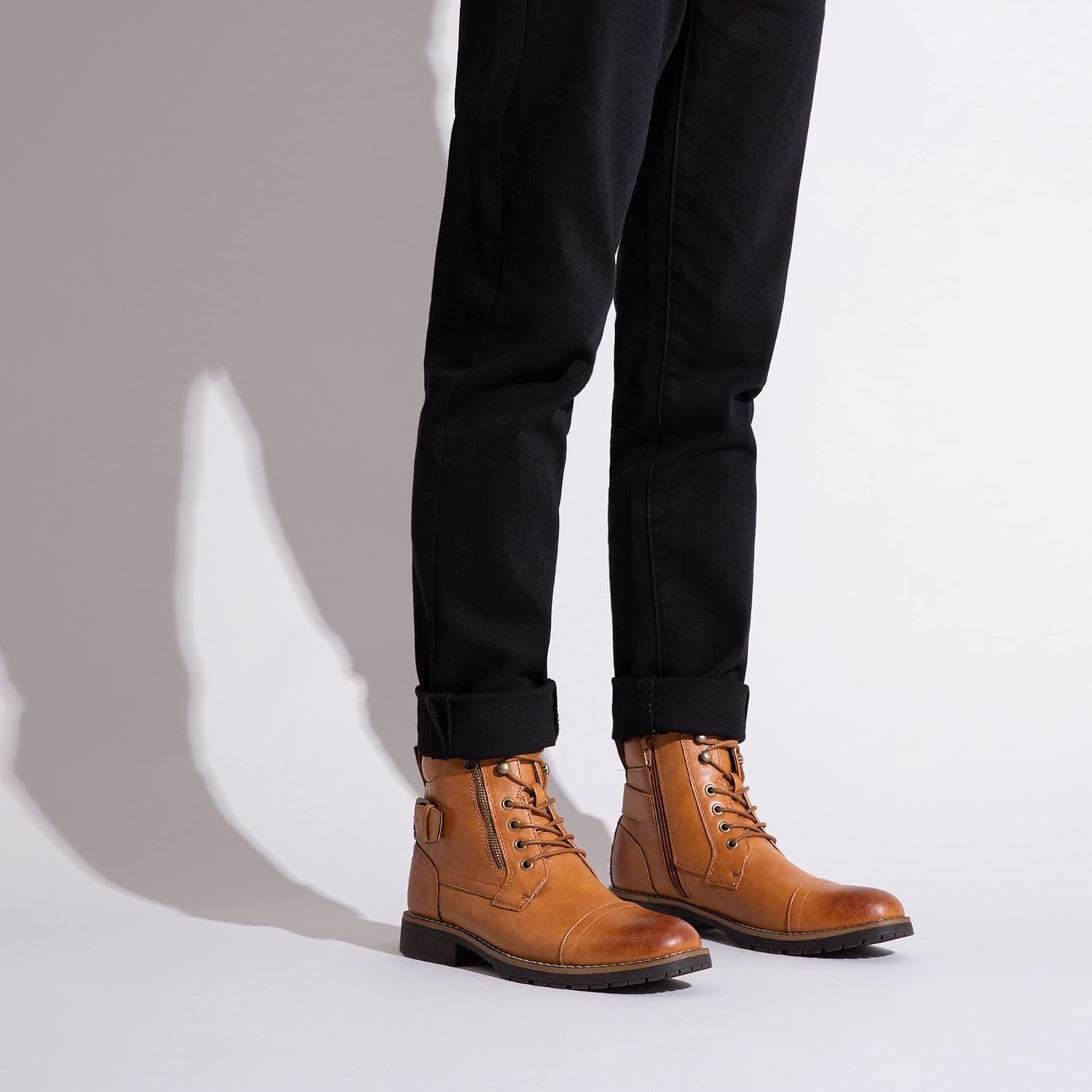 image:imageVostey Mens Boots Boots for Men Casual Boots Motorcycle Combat Ankle Dress Boots MensMotorcycle678ayellow Brown