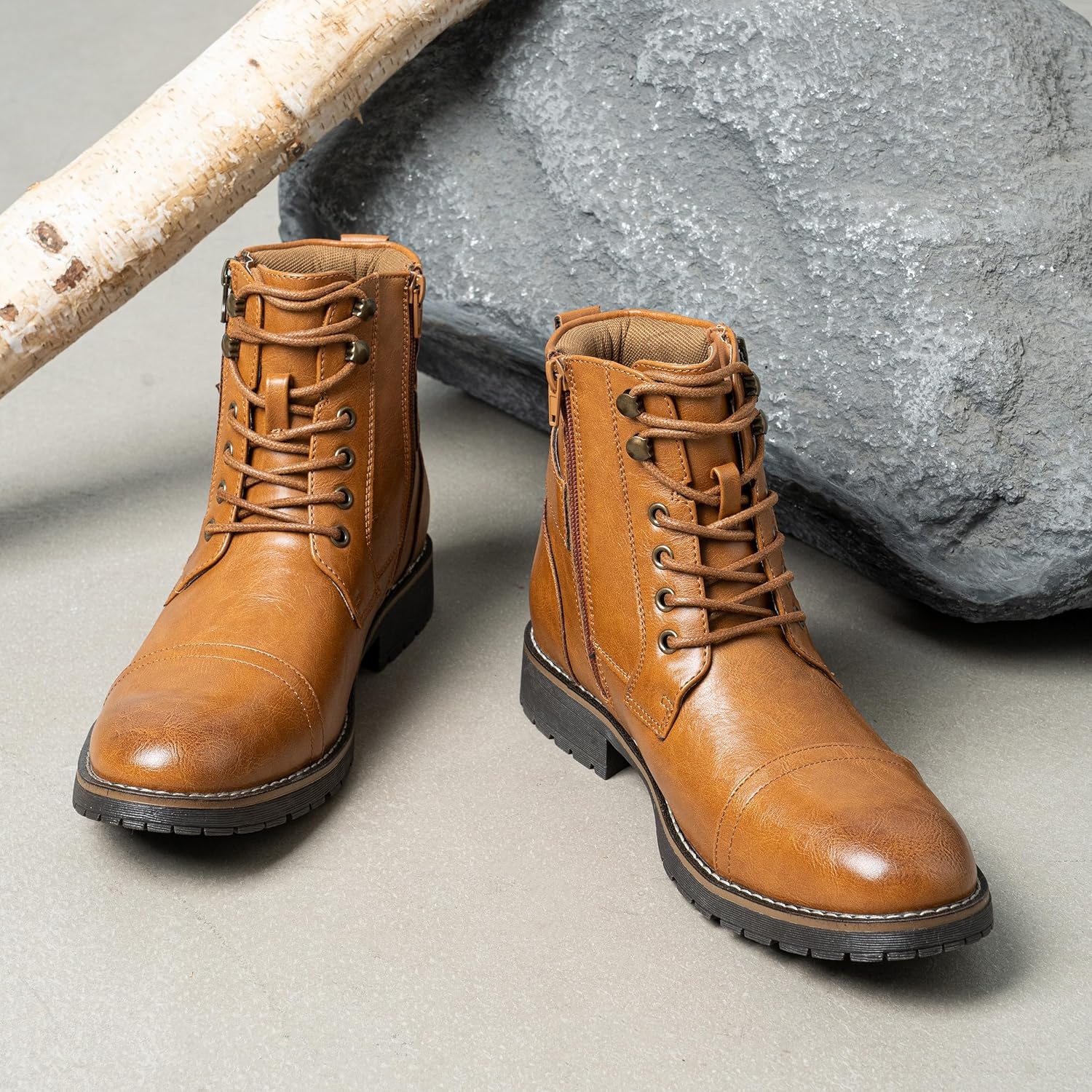 image:imageVostey Mens Boots Boots for Men Casual Boots Motorcycle Combat Ankle Dress Boots MensMotorcycle678ayellow Brown