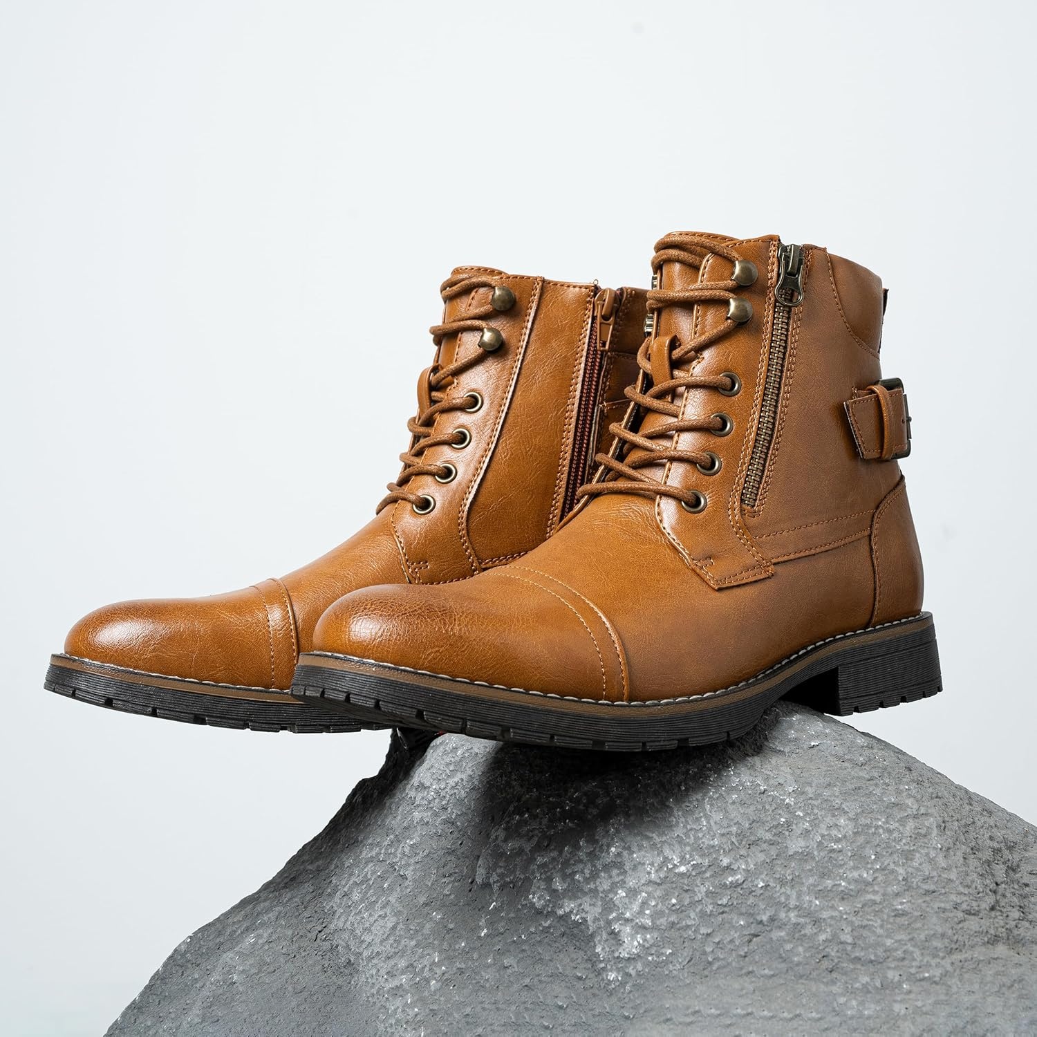 image:imageVostey Mens Boots Boots for Men Casual Boots Motorcycle Combat Ankle Dress Boots MensMotorcycle678ayellow Brown