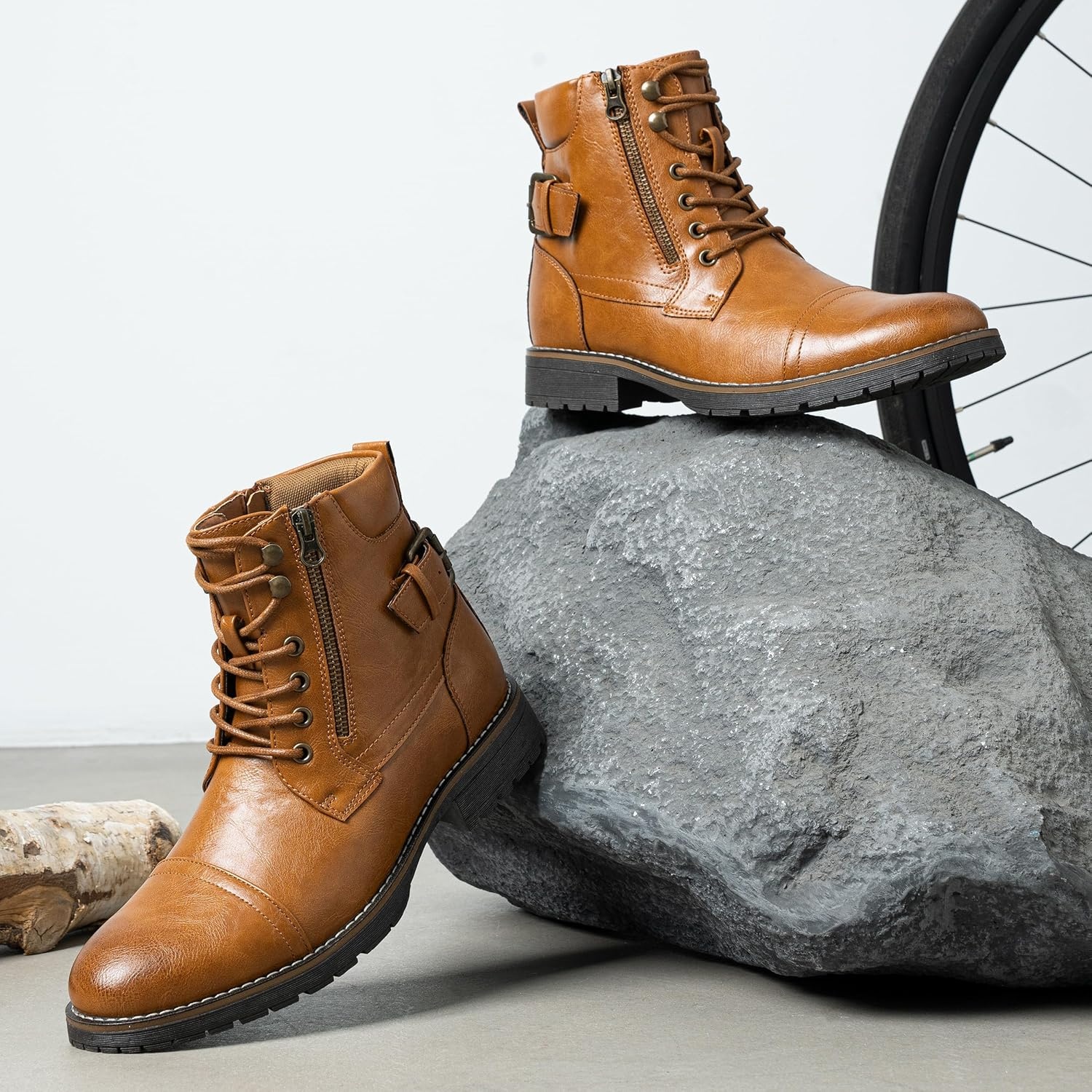 image:imageVostey Mens Boots Boots for Men Casual Boots Motorcycle Combat Ankle Dress Boots MensMotorcycle678ayellow Brown
