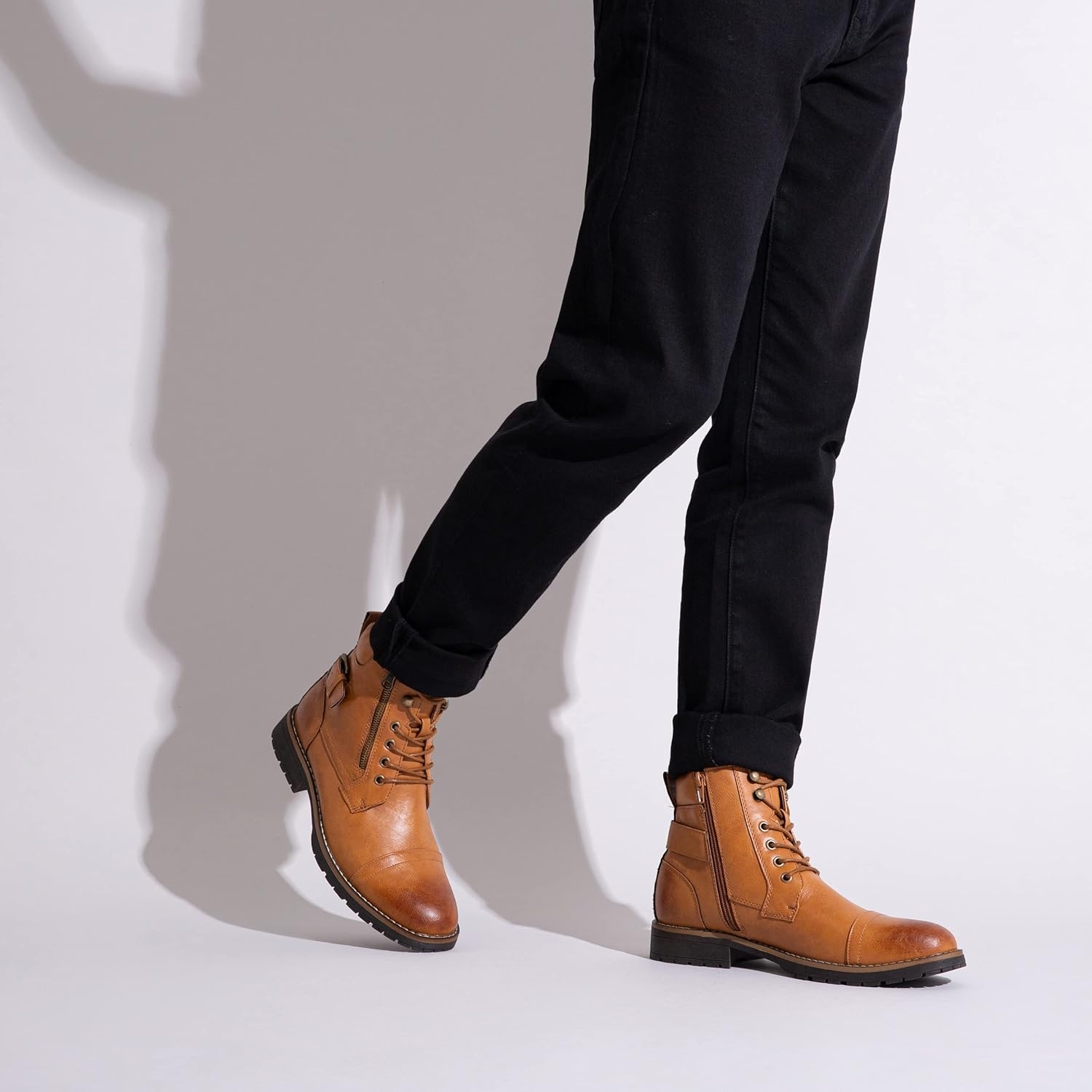 image:imageVostey Mens Boots Boots for Men Casual Boots Motorcycle Combat Ankle Dress Boots MensMotorcycle678ayellow Brown
