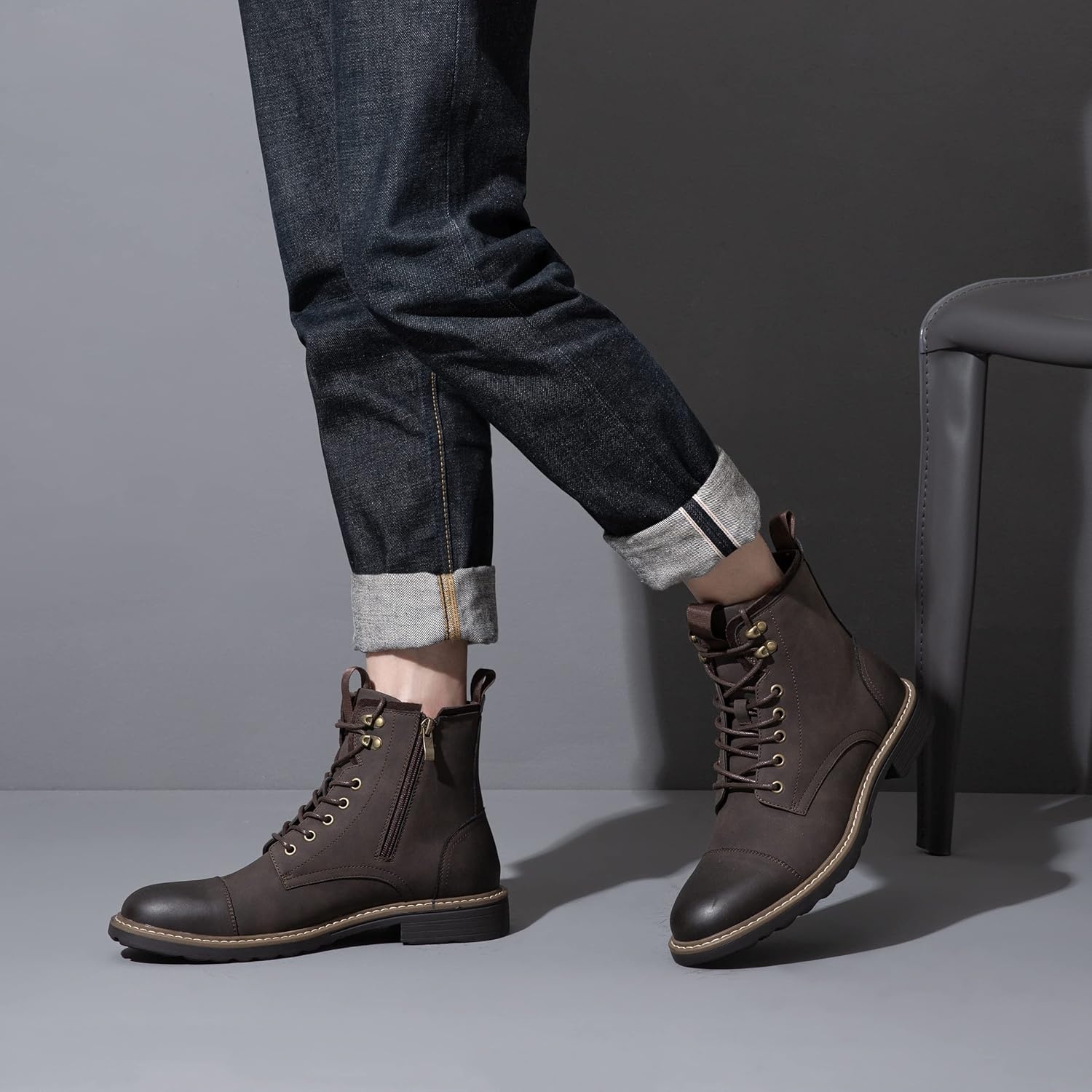 image:imageVostey Mens Boots Motorcycle Casual Boots For Men Zipper Fashion Chukka Boot MensBmy8033adarkbrown