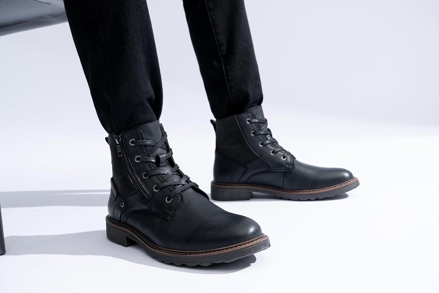 image:imageVostey Mens Boots Motorcycle Casual Boots For Men Zipper Fashion Chukka Boot MensBmy8211black
