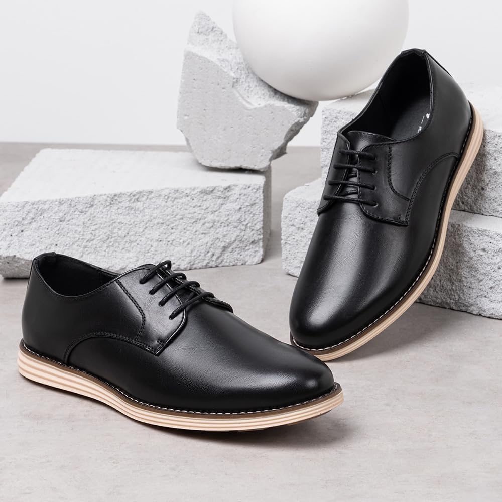 image:imageVostey Mens Casual Dress Shoes Wingtip Plain Business Dress Shoes for MenPlain Black