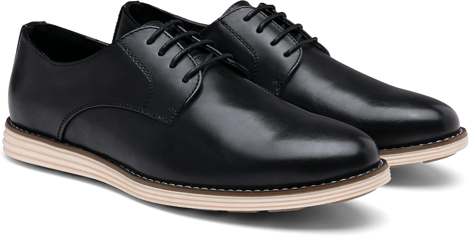 image:imageVostey Mens Casual Dress Shoes Wingtip Plain Business Dress Shoes for MenPlain Black