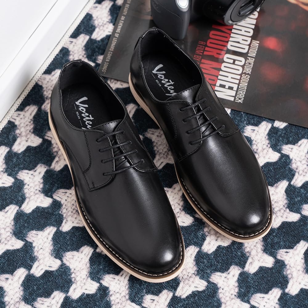 image:imageVostey Mens Casual Dress Shoes Wingtip Plain Business Dress Shoes for MenPlain Black