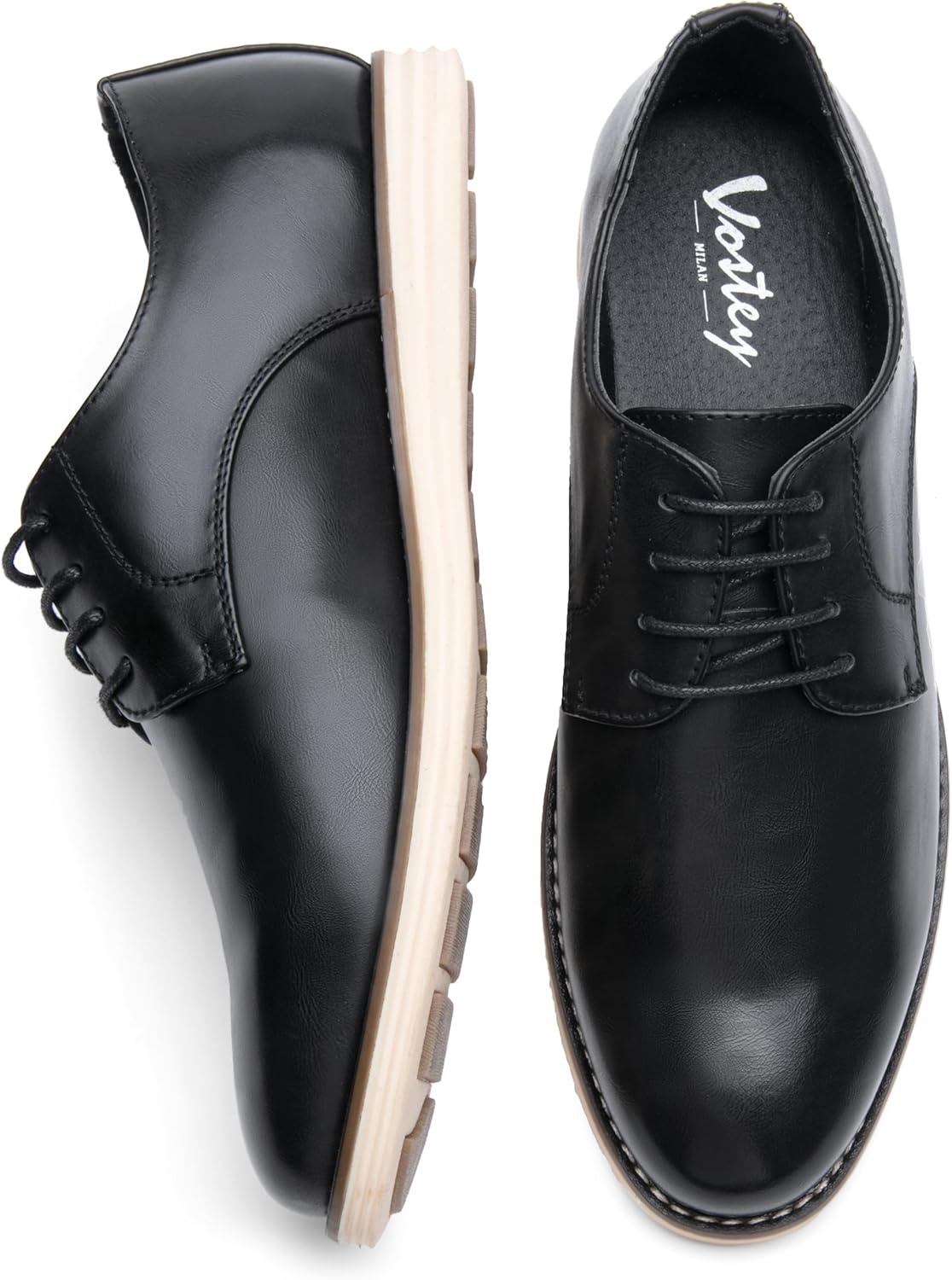 image:imageVostey Mens Casual Dress Shoes Wingtip Plain Business Dress Shoes for MenPlain Black