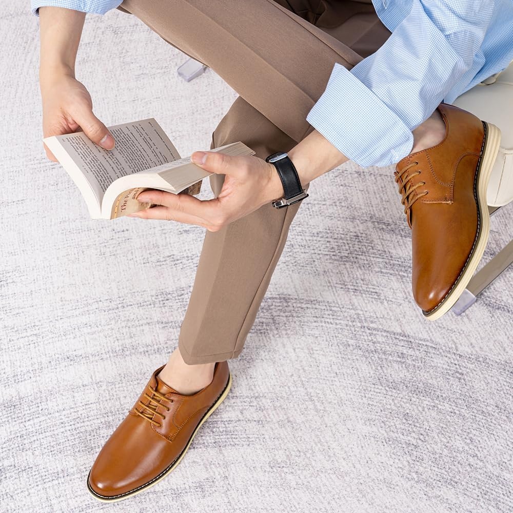 image:imageVostey Mens Casual Dress Shoes Wingtip Plain Business Dress Shoes for MenPlain Brown