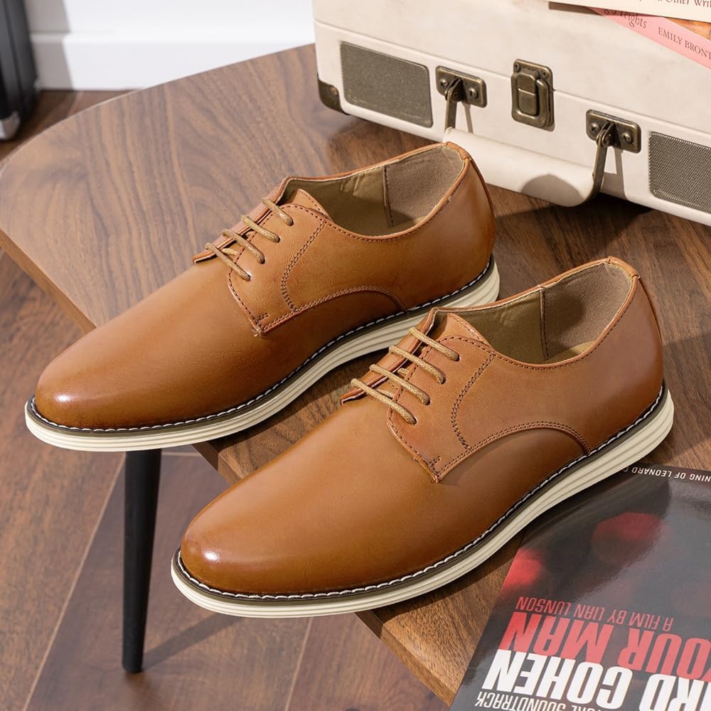 image:imageVostey Mens Casual Dress Shoes Wingtip Plain Business Dress Shoes for MenPlain Brown