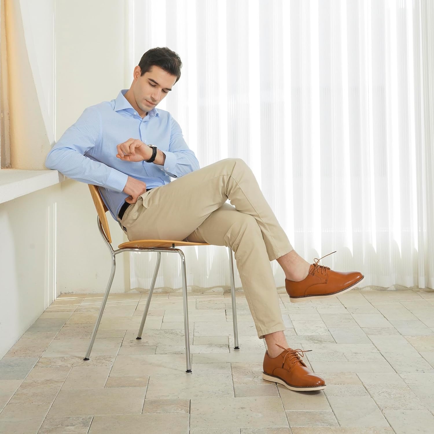 image:imageVostey Mens Casual Dress Shoes Wingtip Plain Business Dress Shoes for MenPlain Brown