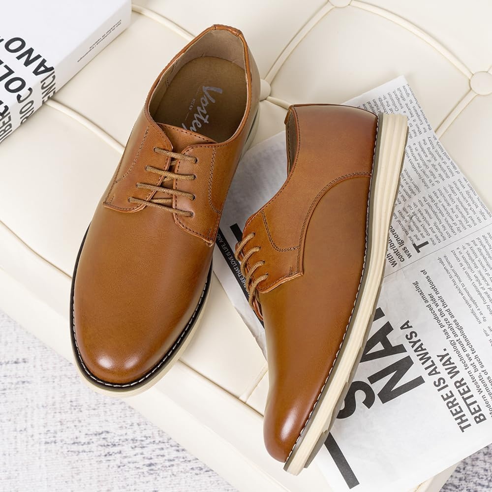 image:imageVostey Mens Casual Dress Shoes Wingtip Plain Business Dress Shoes for MenPlain Brown