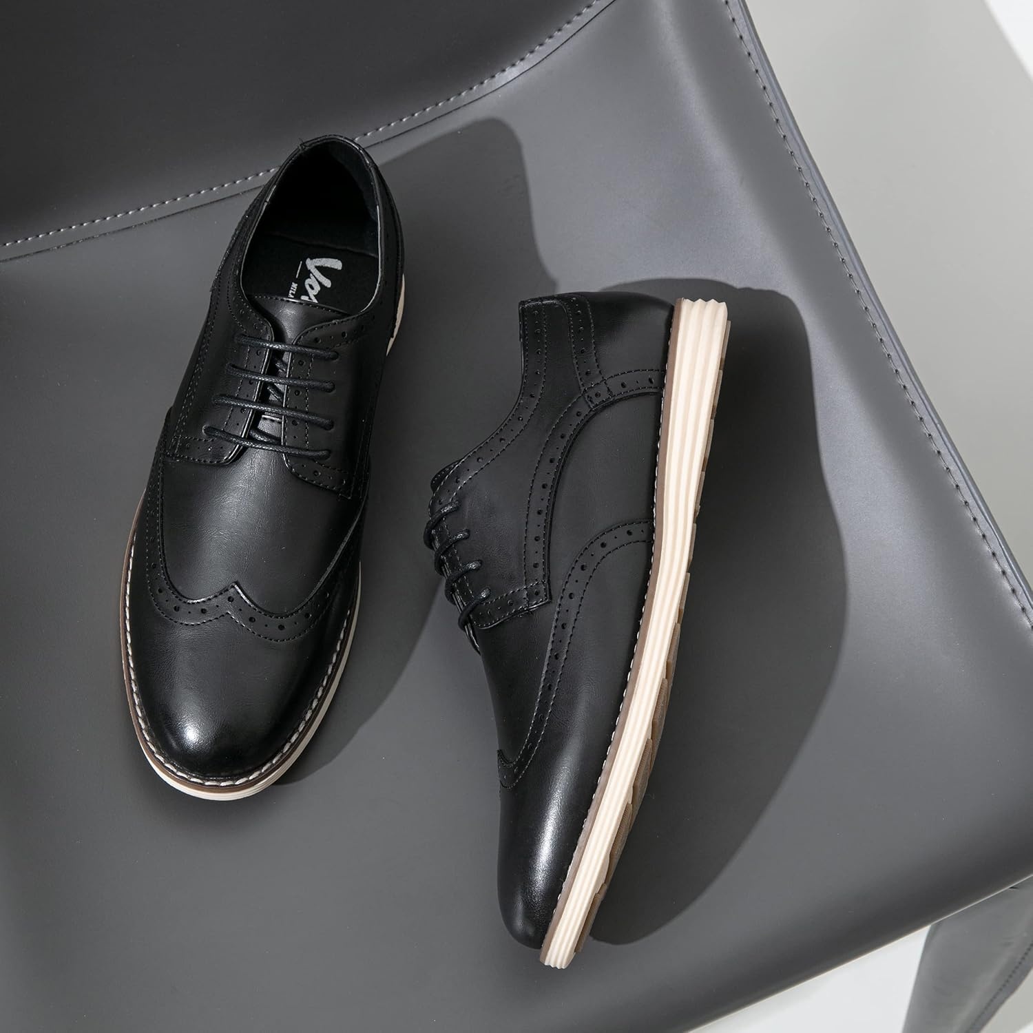 image:imageVostey Mens Casual Dress Shoes Wingtip Plain Business Dress Shoes for MenWingtips Black