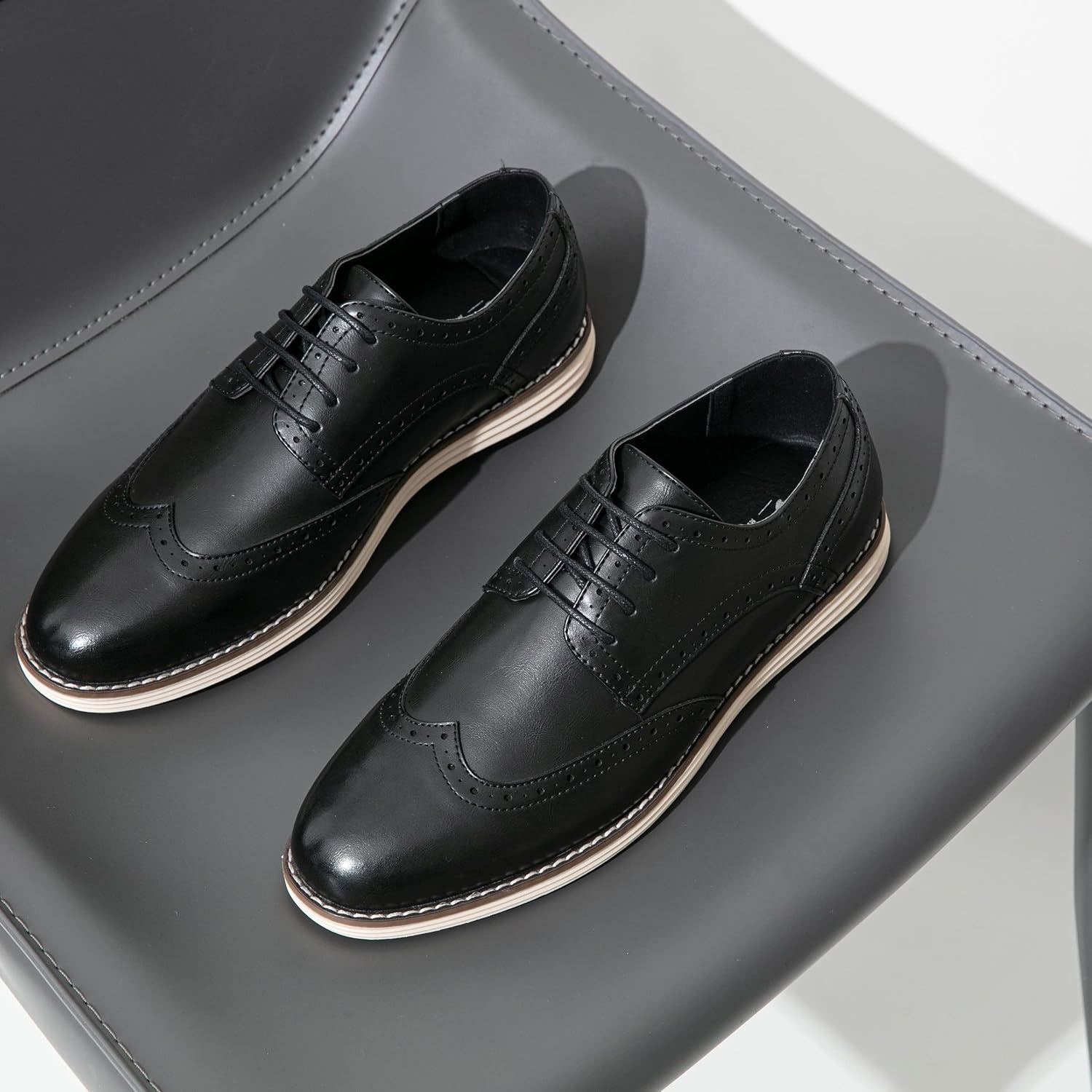 image:imageVostey Mens Casual Dress Shoes Wingtip Plain Business Dress Shoes for MenWingtips Black