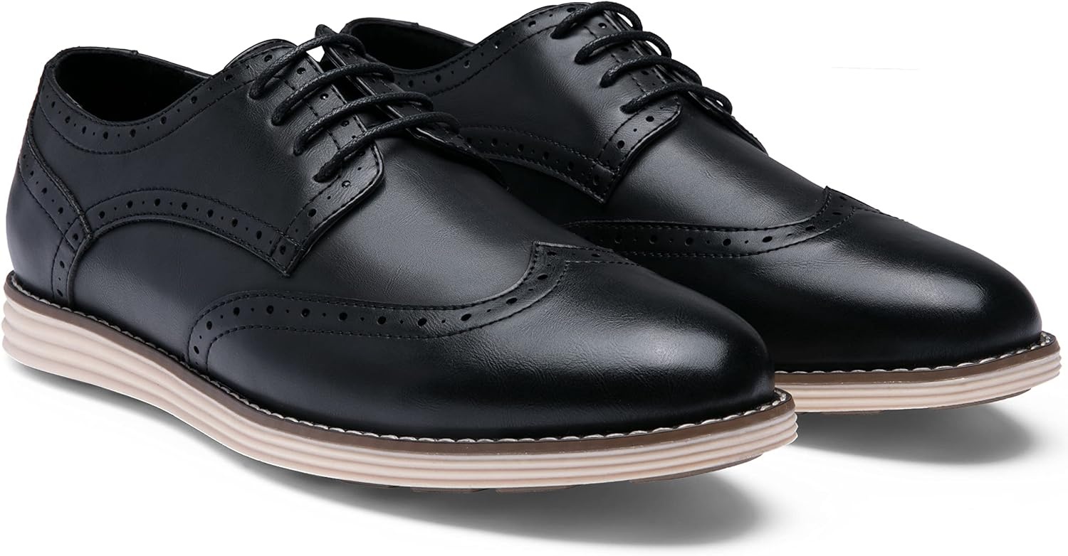 image:imageVostey Mens Casual Dress Shoes Wingtip Plain Business Dress Shoes for MenWingtips Black