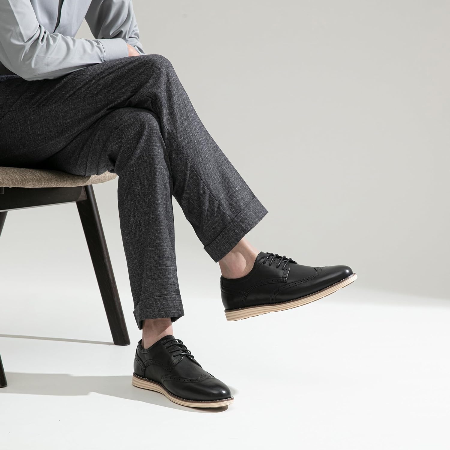 image:imageVostey Mens Casual Dress Shoes Wingtip Plain Business Dress Shoes for MenWingtips Black