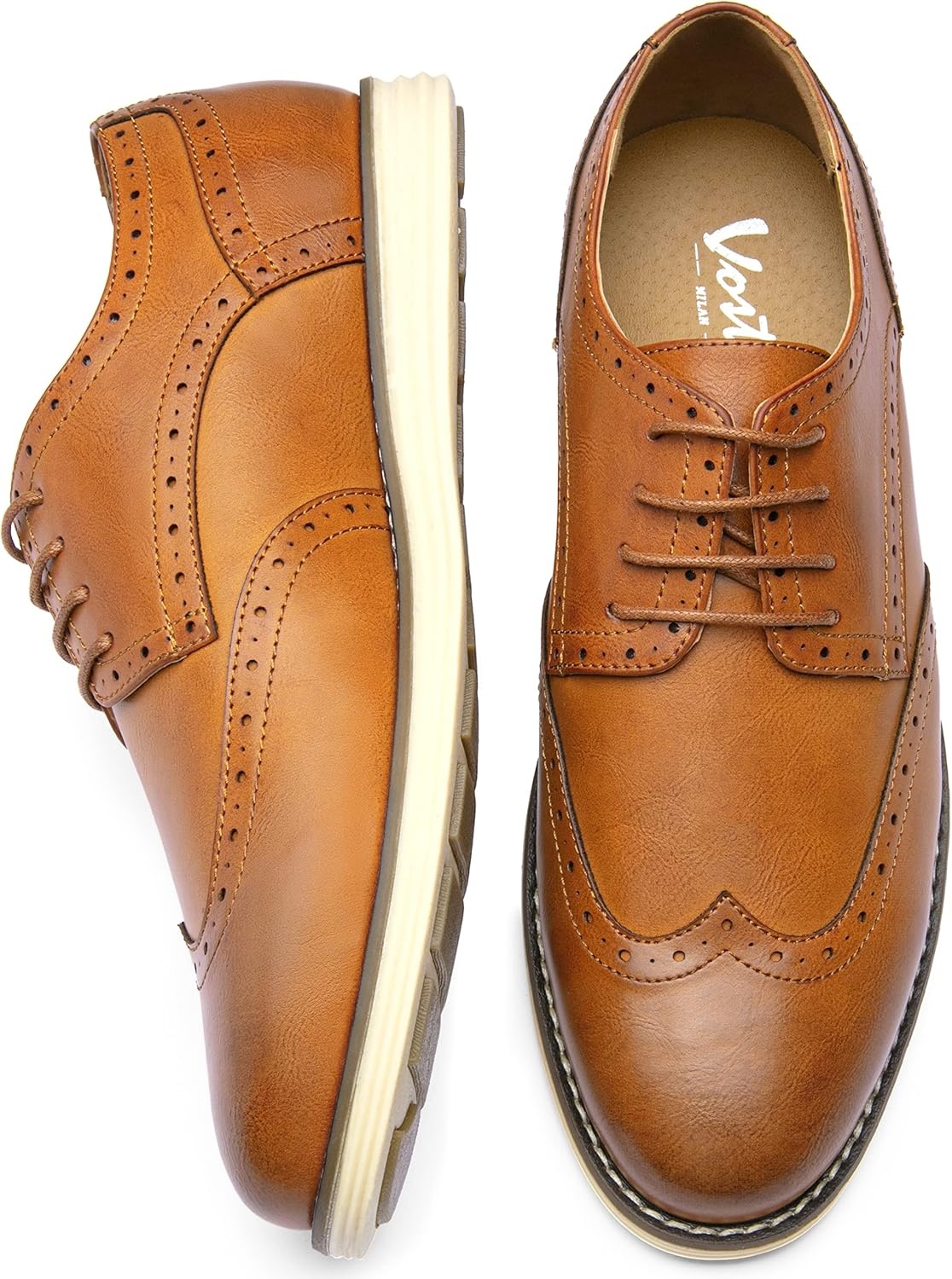 image:imageVostey Mens Casual Dress Shoes Wingtip Plain Business Dress Shoes for MenWingtips Brown