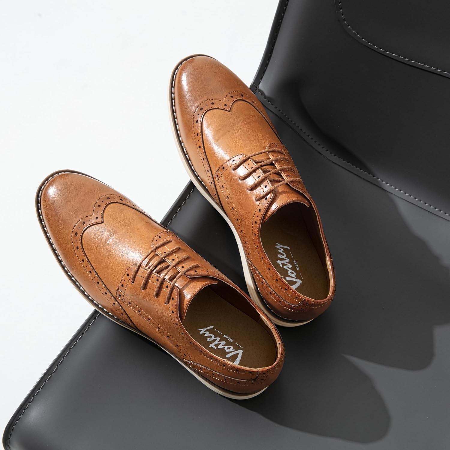 image:imageVostey Mens Casual Dress Shoes Wingtip Plain Business Dress Shoes for MenWingtips Brown