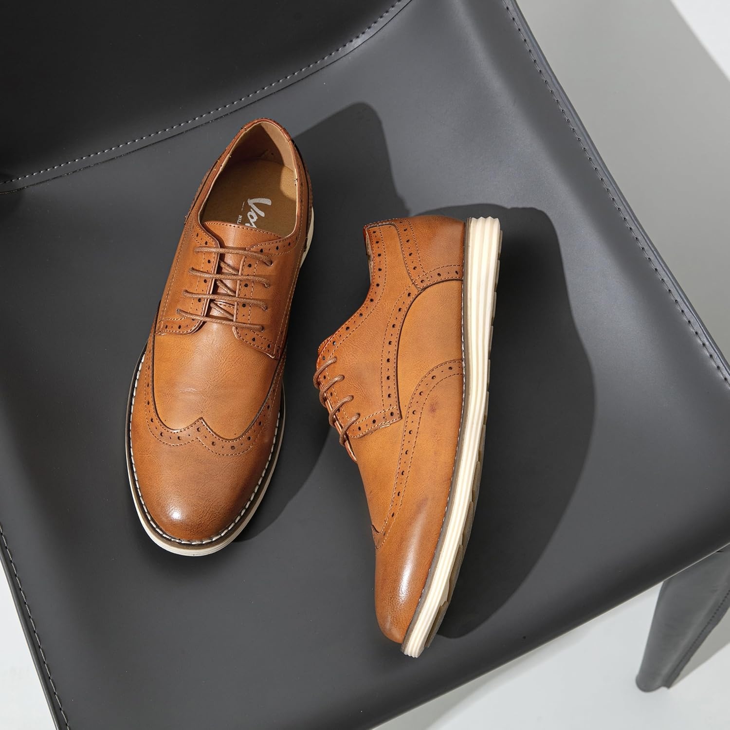 image:imageVostey Mens Casual Dress Shoes Wingtip Plain Business Dress Shoes for MenWingtips Brown