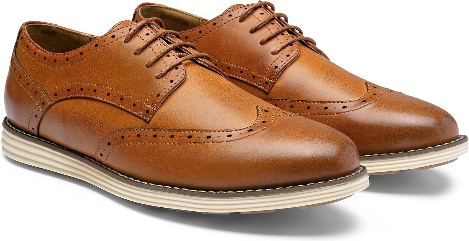 image:imageVostey Mens Casual Dress Shoes Wingtip Plain Business Dress Shoes for MenWingtips Brown