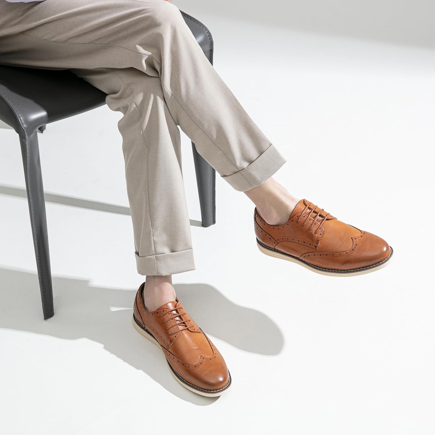 image:imageVostey Mens Casual Dress Shoes Wingtip Plain Business Dress Shoes for MenWingtips Brown