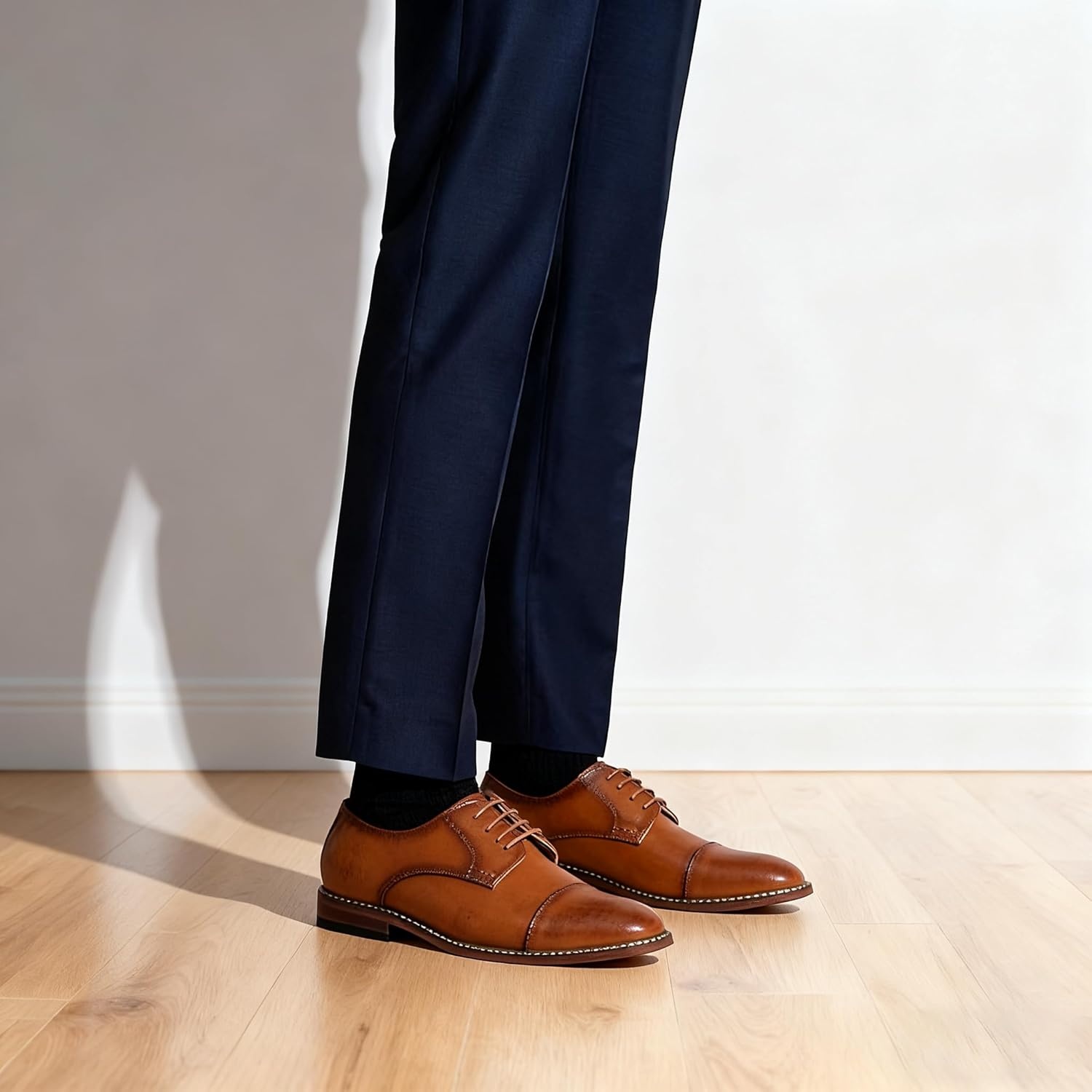 image:imageVostey Mens Dress Shoes Classic Formal Business Cap Toe Wingtip Oxfords Lace Up Derby ShoesClassic Cap Toe Polished Brown