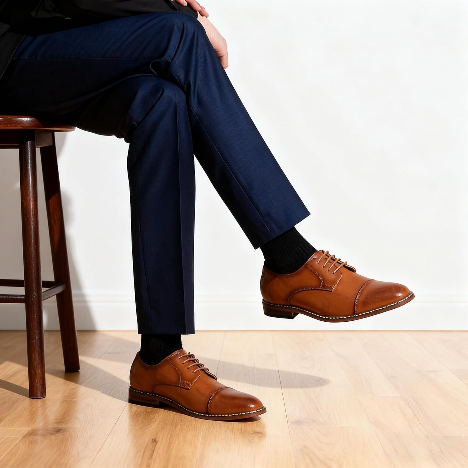 image:imageVostey Mens Dress Shoes Classic Formal Business Cap Toe Wingtip Oxfords Lace Up Derby ShoesClassic Cap Toe Polished Brown