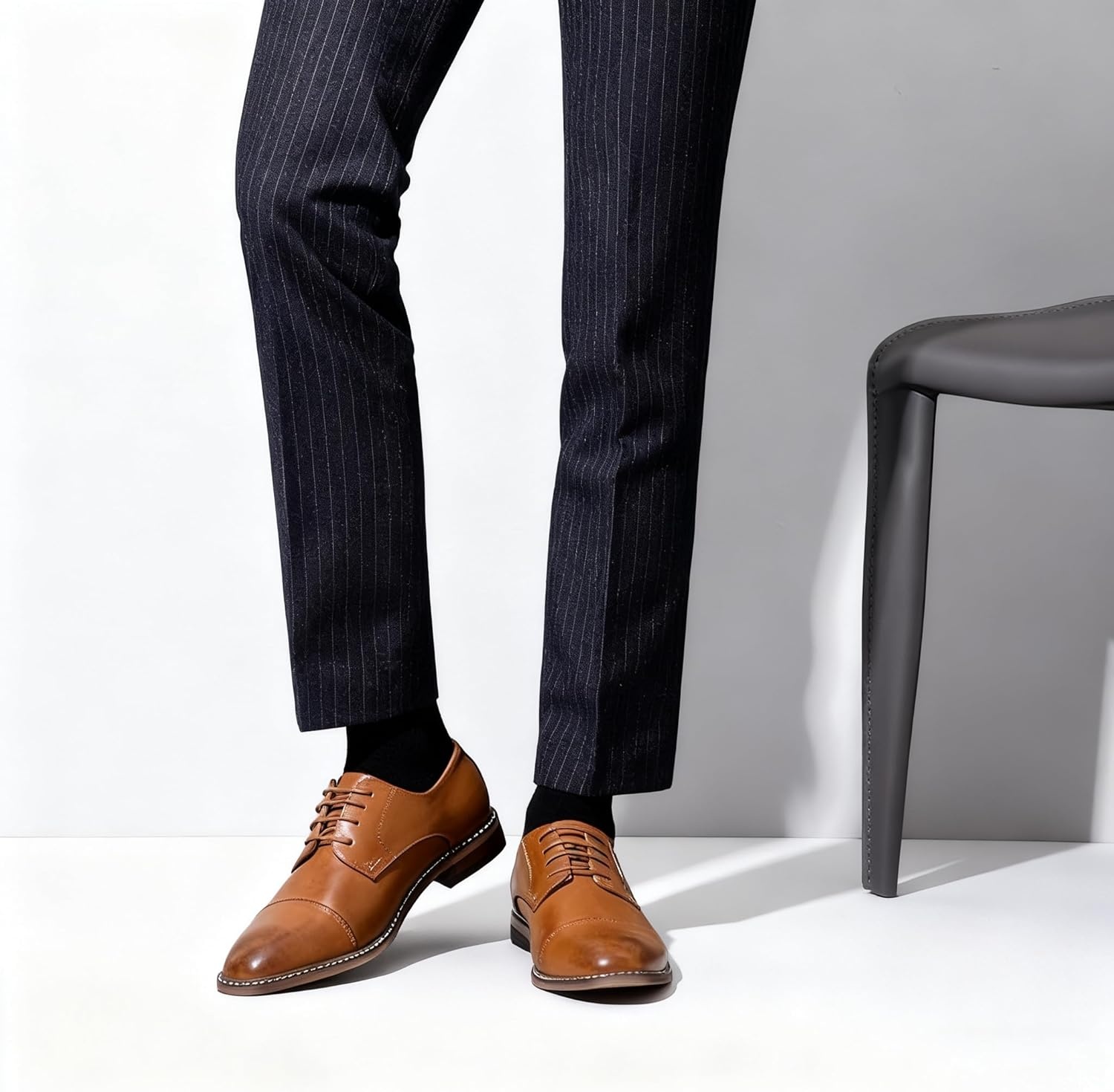 image:imageVostey Mens Dress Shoes Classic Formal Business Cap Toe Wingtip Oxfords Lace Up Derby ShoesClassic Cap Toe Yellow Brown