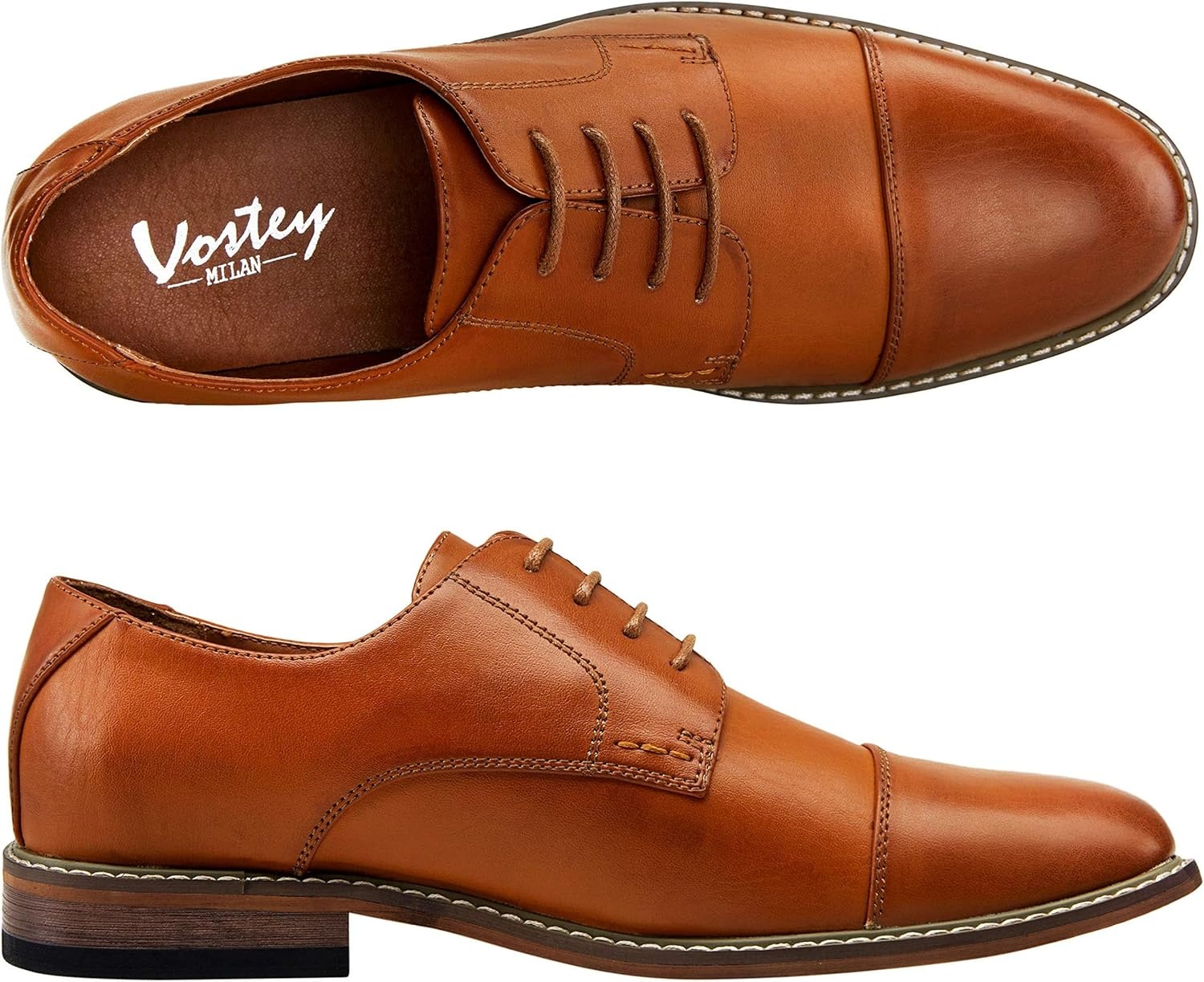 image:imageVostey Mens Dress Shoes Classic Formal Business Cap Toe Wingtip Oxfords Lace Up Derby ShoesClassic Cap Toe Yellow Brown