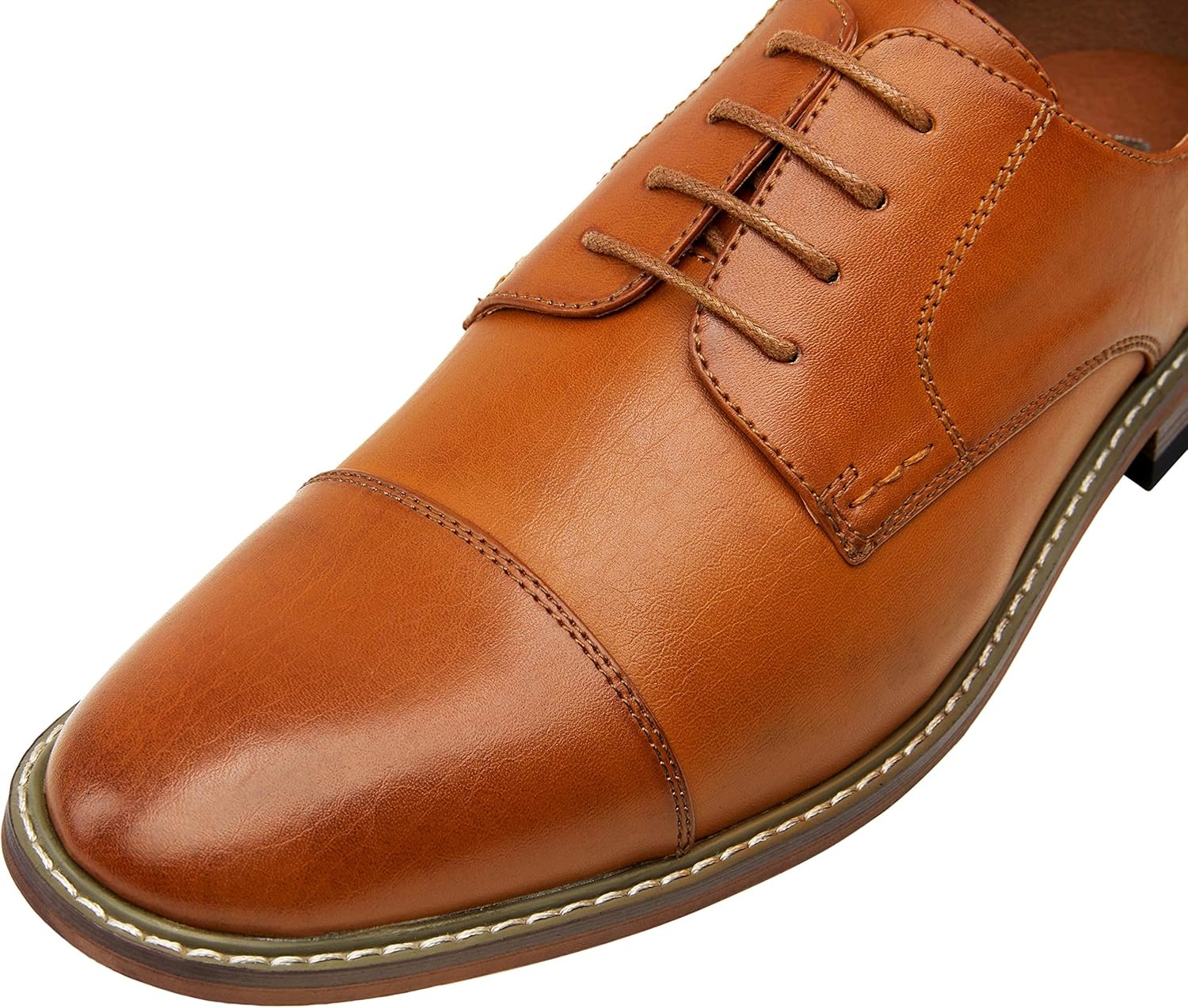 image:imageVostey Mens Dress Shoes Classic Formal Business Cap Toe Wingtip Oxfords Lace Up Derby ShoesClassic Cap Toe Yellow Brown