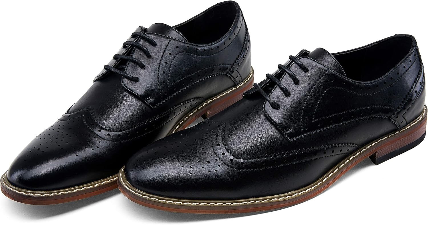 image:imageVostey Mens Dress Shoes Classic Formal Business Cap Toe Wingtip Oxfords Lace Up Derby ShoesWingtip Brogue Black