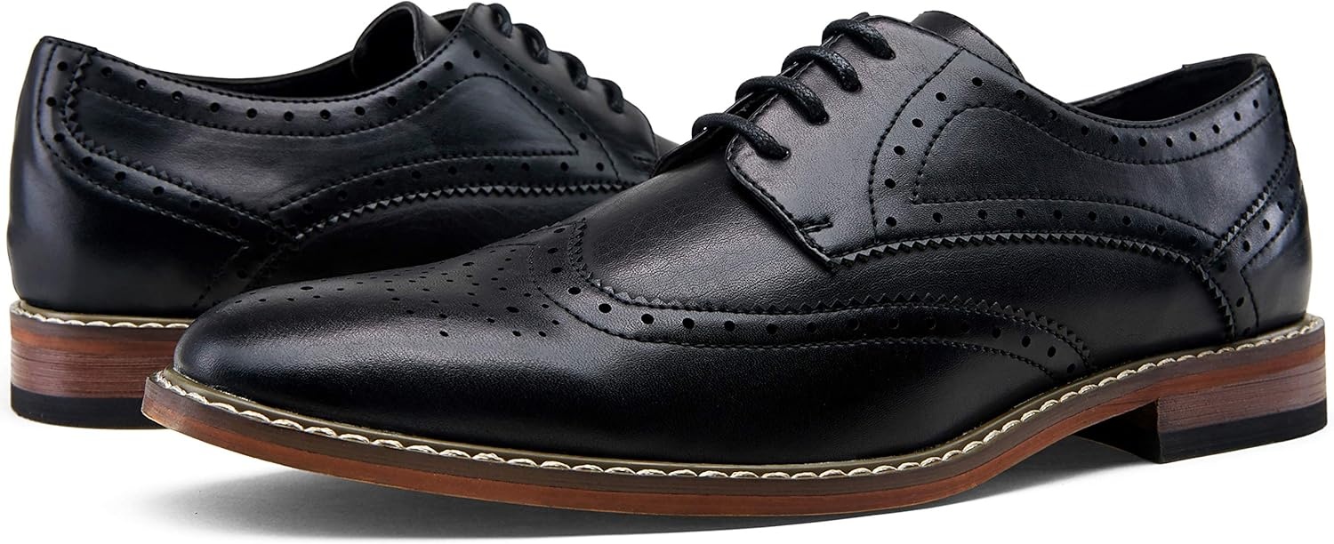 image:imageVostey Mens Dress Shoes Classic Formal Business Cap Toe Wingtip Oxfords Lace Up Derby ShoesWingtip Brogue Black