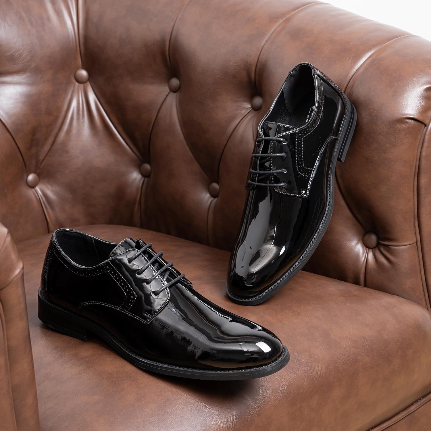 image:imageVostey Mens Dress Shoes Classic Wingtip Brogue Men Oxfords637patentblack