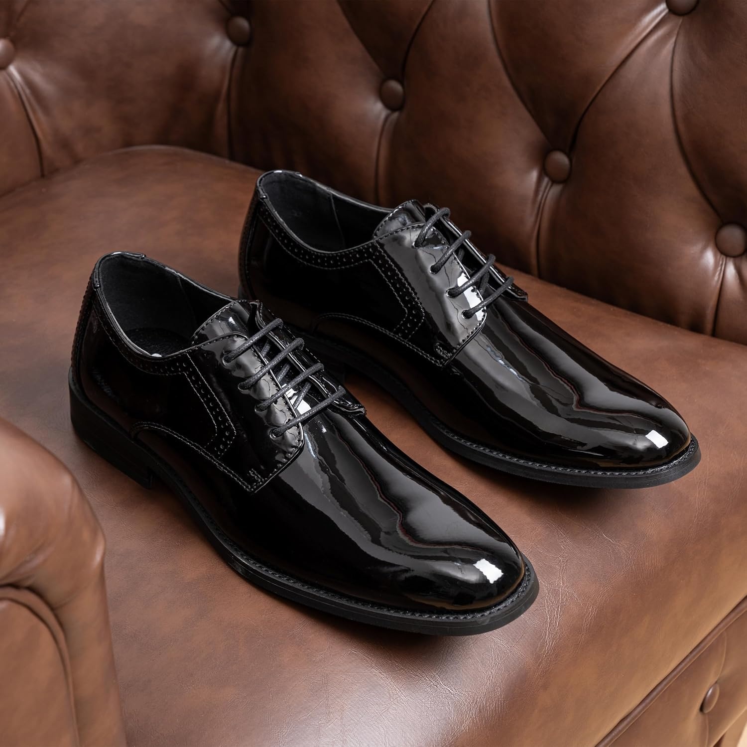 image:imageVostey Mens Dress Shoes Classic Wingtip Brogue Men Oxfords637patentblack