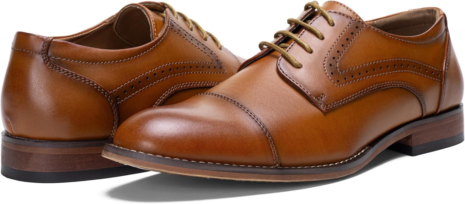 image:imageVostey Mens Dress Shoes Classic Wingtip Brogue Men OxfordsPolished Browncap Toe636