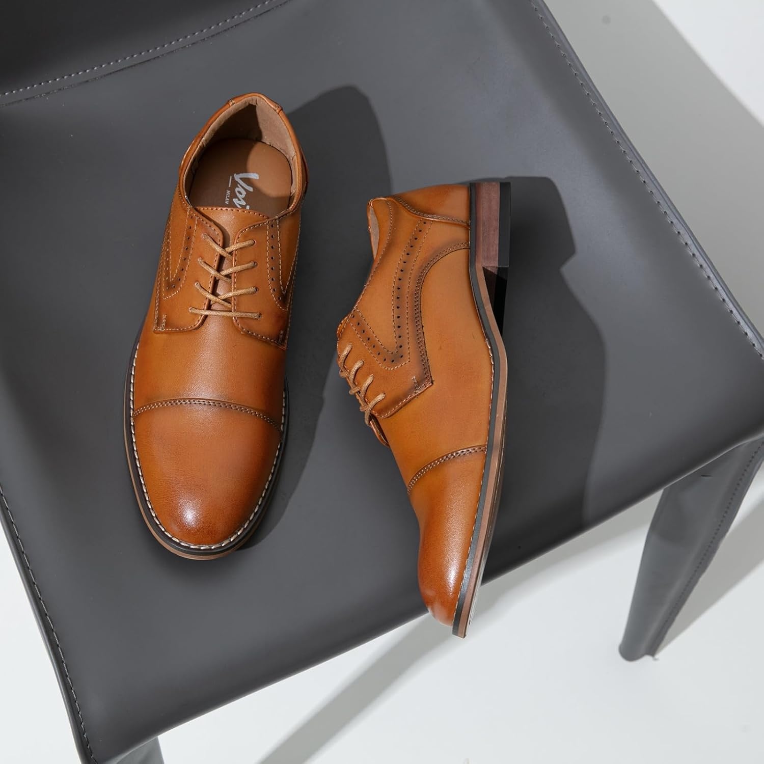 image:imageVostey Mens Dress Shoes Classic Wingtip Brogue Men OxfordsPolished Browncap Toe636