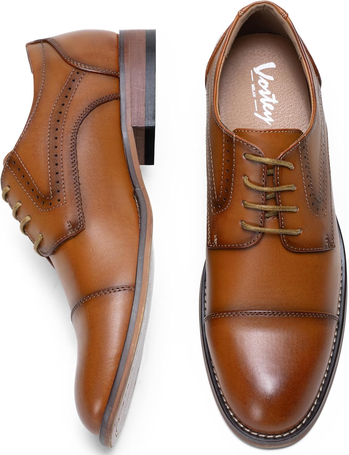 image:imageVostey Mens Dress Shoes Classic Wingtip Brogue Men OxfordsPolished Browncap Toe636