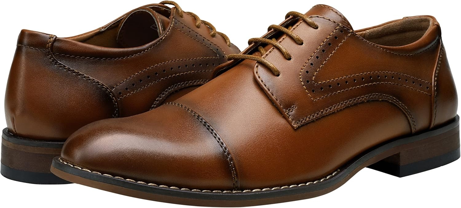 image:imageVostey Mens Dress Shoes Classic Wingtip Brogue Men OxfordsPolished Browncap Toe636