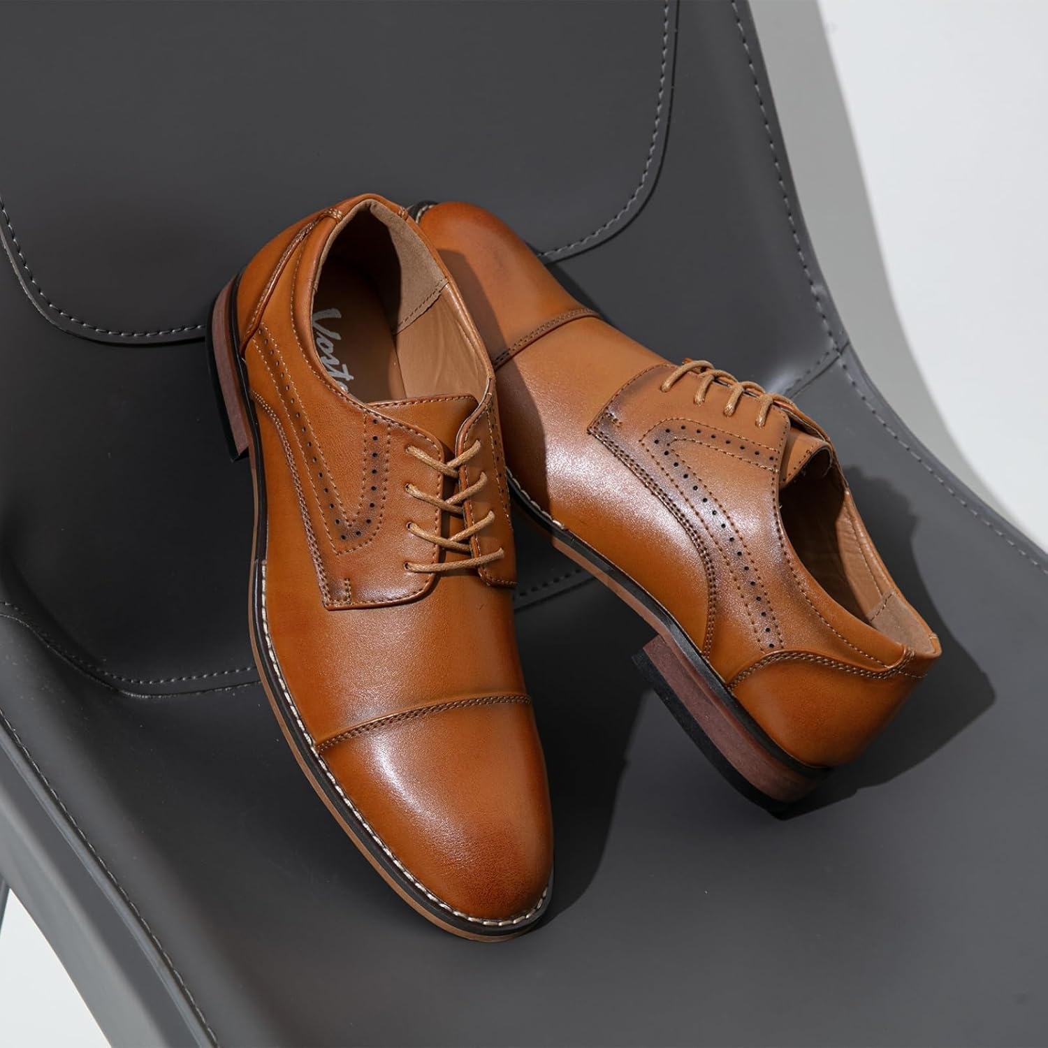 image:imageVostey Mens Dress Shoes Classic Wingtip Brogue Men OxfordsPolished Browncap Toe636