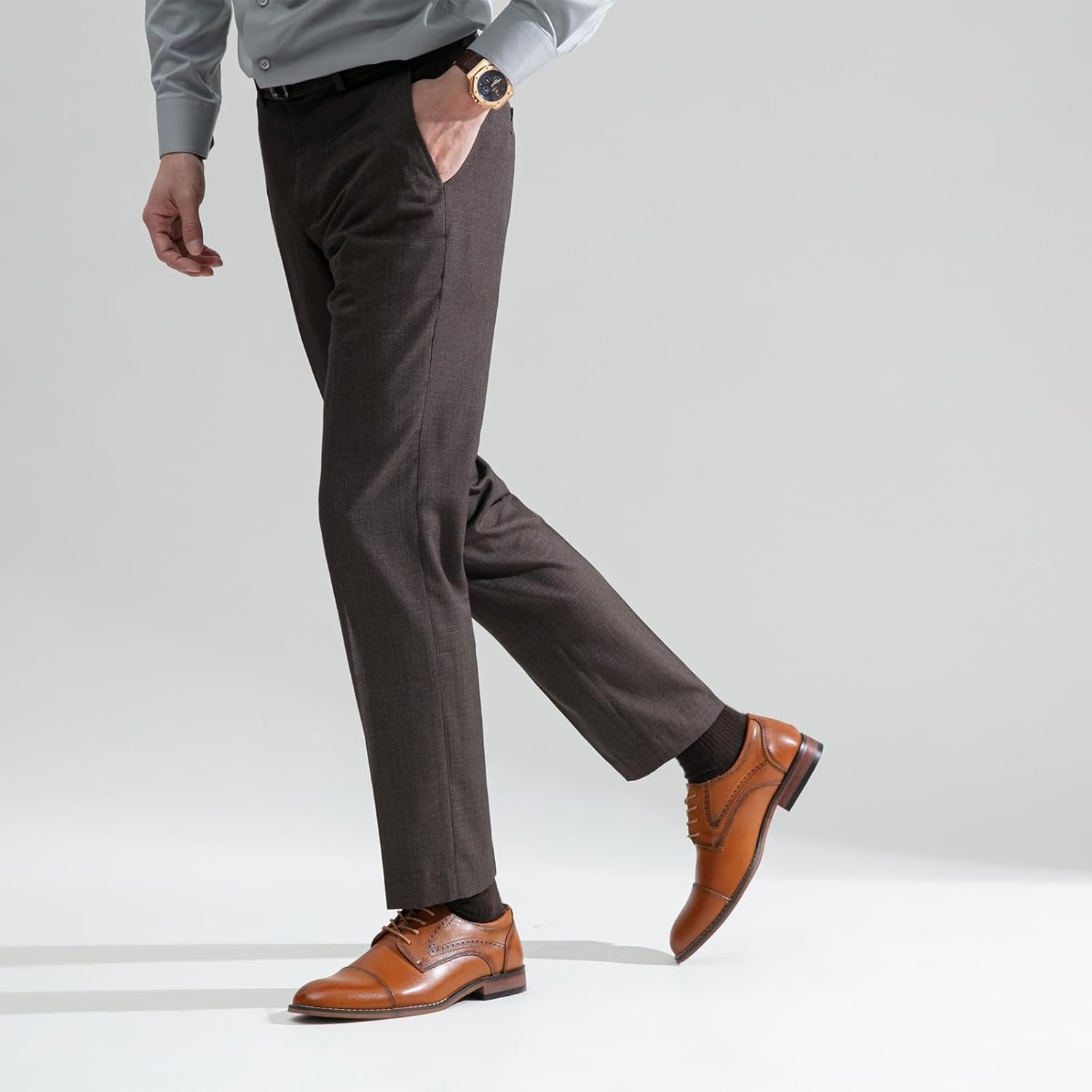 image:imageVostey Mens Dress Shoes Classic Wingtip Brogue Men OxfordsPolished Browncap Toe636