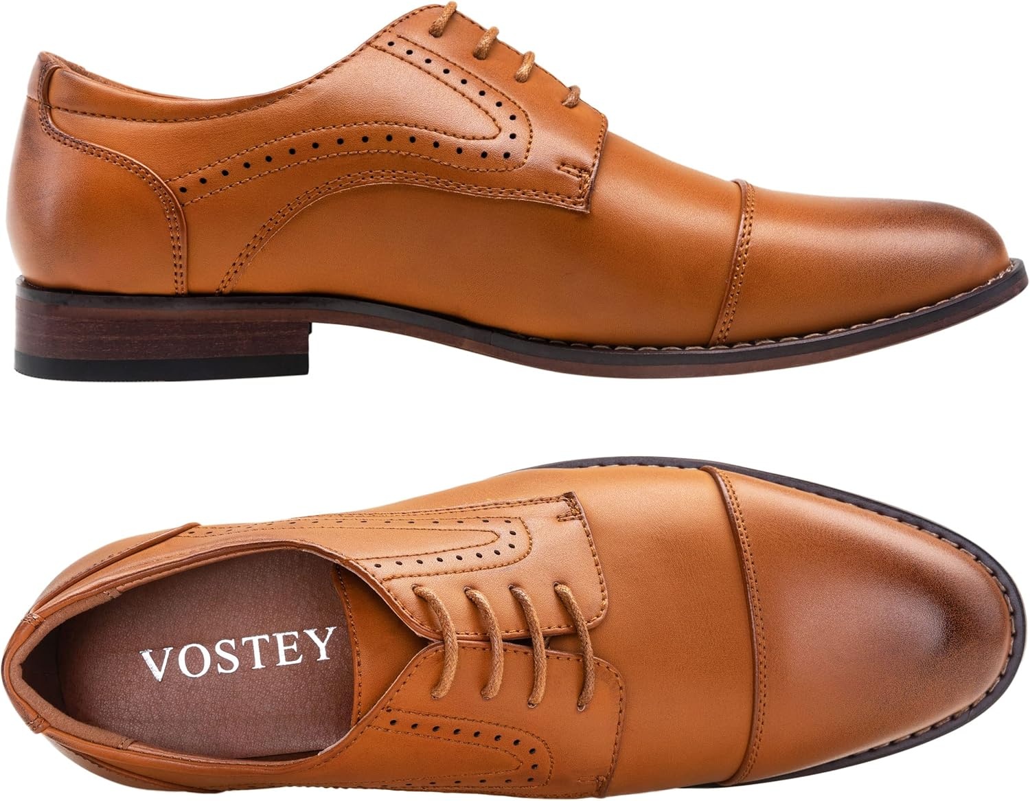 image:imageVostey Mens Dress Shoes Classic Wingtip Brogue Men OxfordsYellow Browncap Toe636