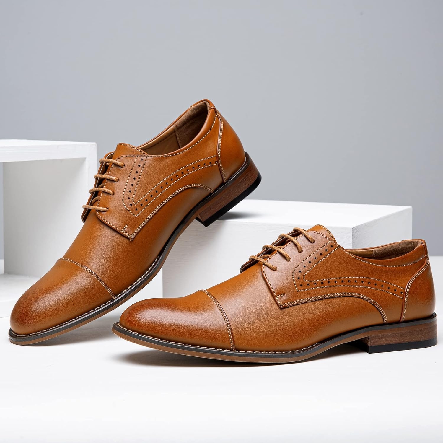 image:imageVostey Mens Dress Shoes Classic Wingtip Brogue Men OxfordsYellow Browncap Toe636