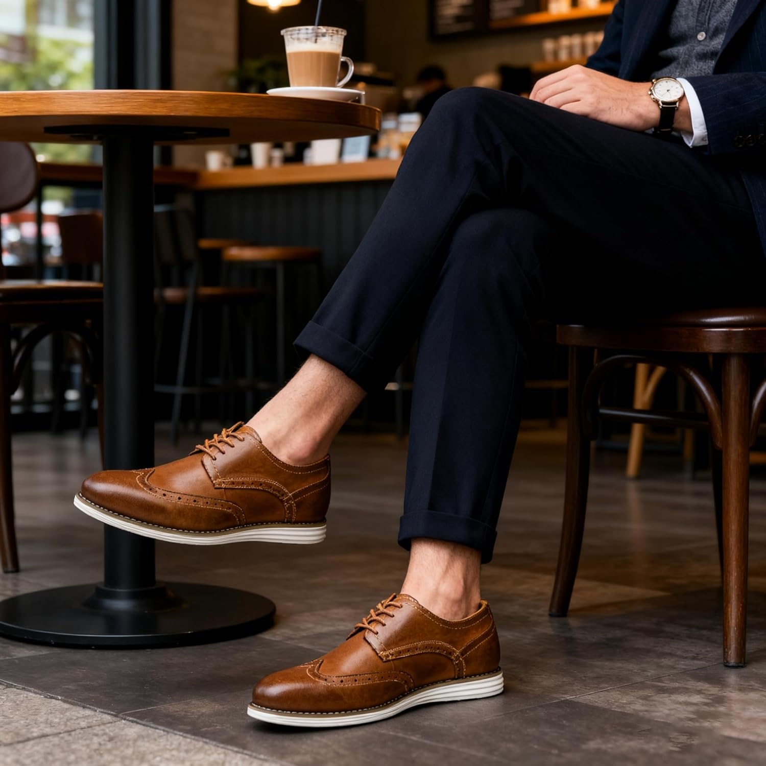 image:imageVostey Mens Dress Shoes Leather Casual Dress Shoes for Men Leather Business Oxford Shoes for MenLeather Wingtip629yellow Brown