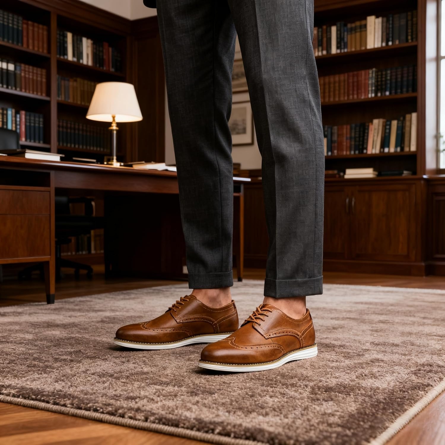 image:imageVostey Mens Dress Shoes Leather Casual Dress Shoes for Men Leather Business Oxford Shoes for MenLeather Wingtip629yellow Brown
